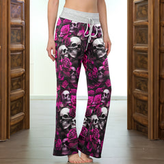 Pink Skull Verdant Whisper Women's High-waisted Wide Leg Pants