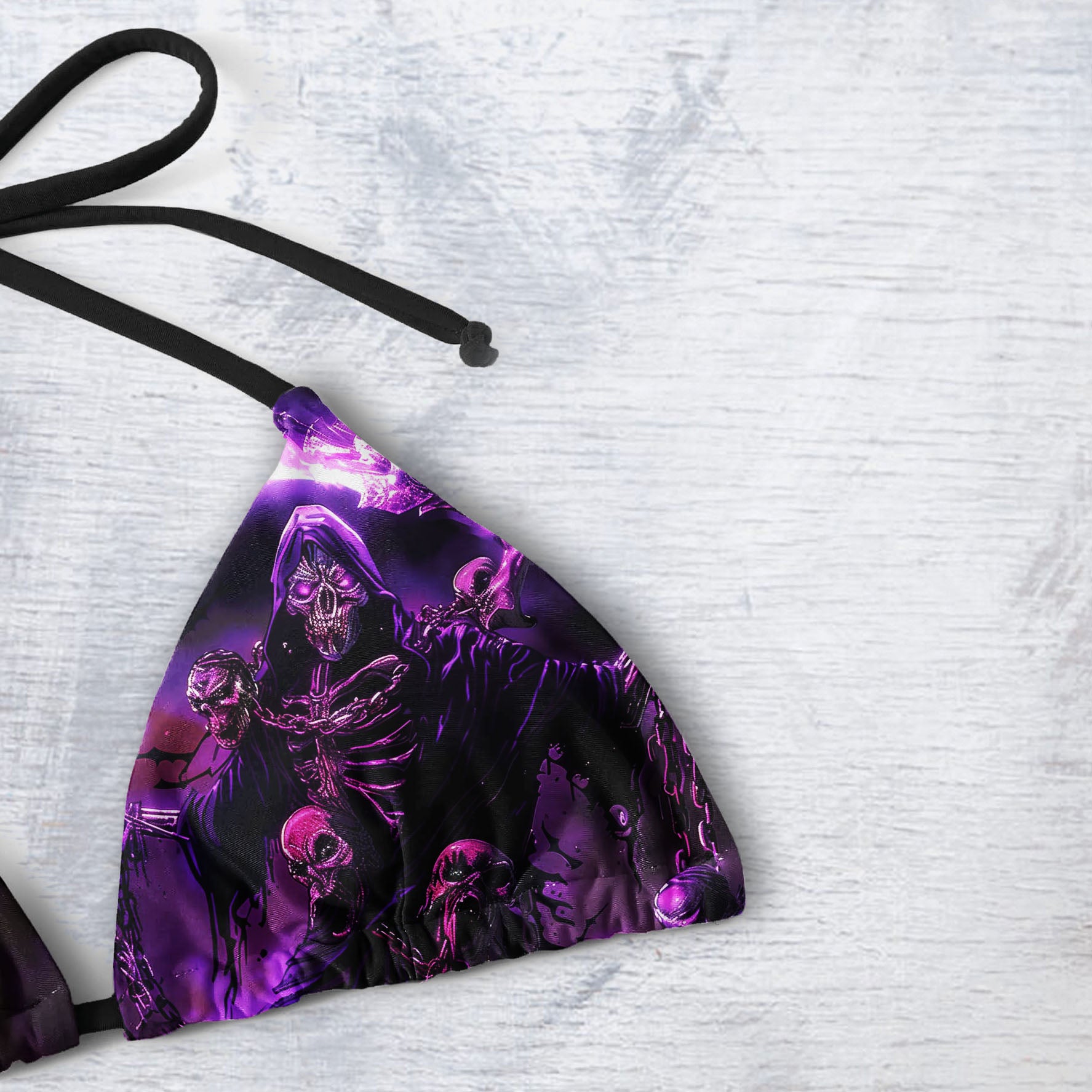 Purple Grim Reaper Fire Micro Triangle Bikini Swimsuit - Wonder Skull