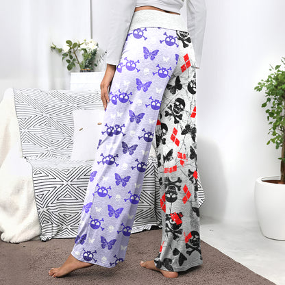 Pastel Skull Butterfly Diamond Women's High-waisted Wide Leg Pants