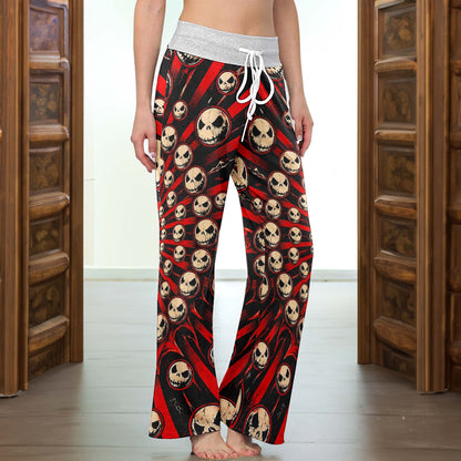 Gothic Crimson Skulls Women's High-waisted Wide Leg Pants