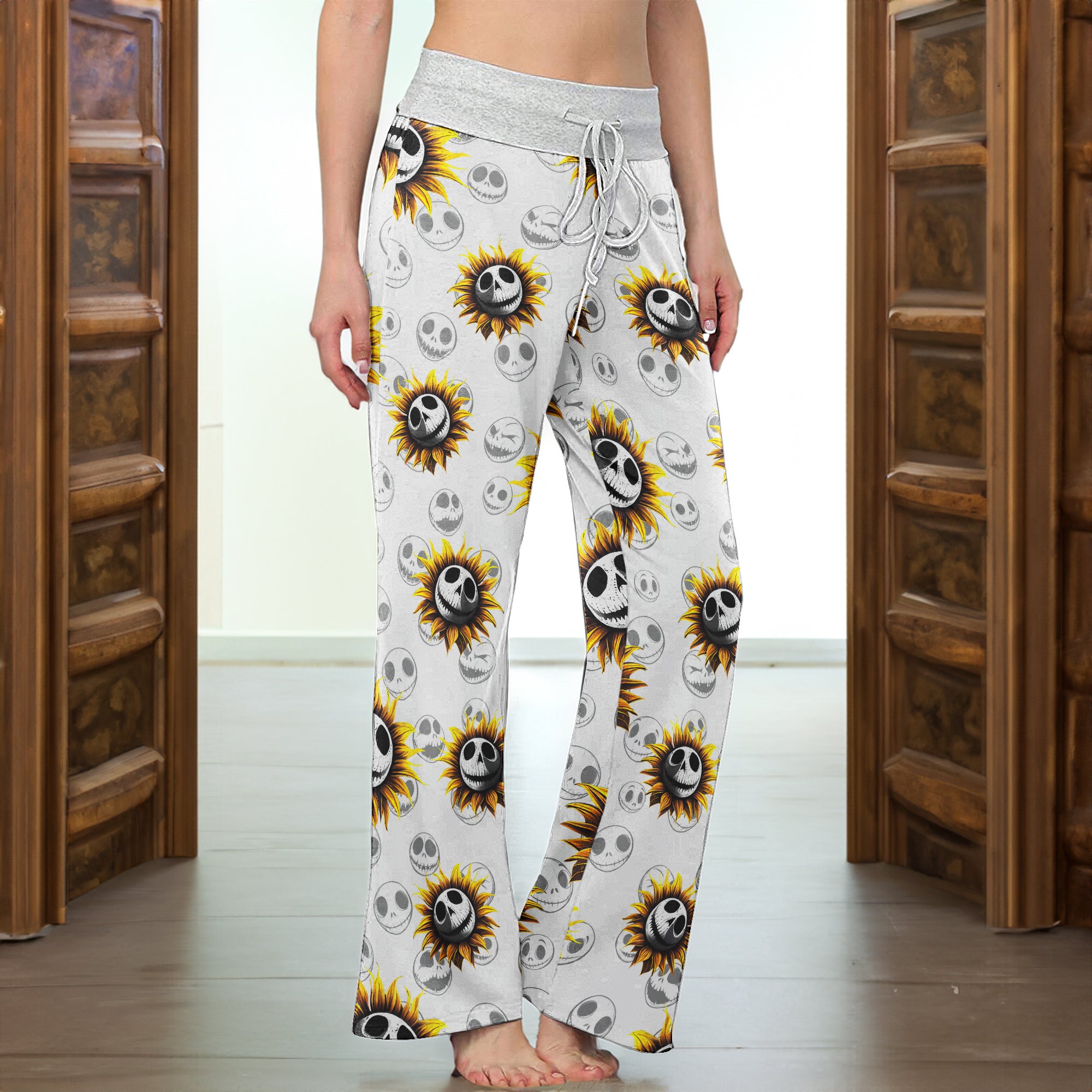 Flower Nightamre Patttern Women's High-waisted Wide Leg Pants