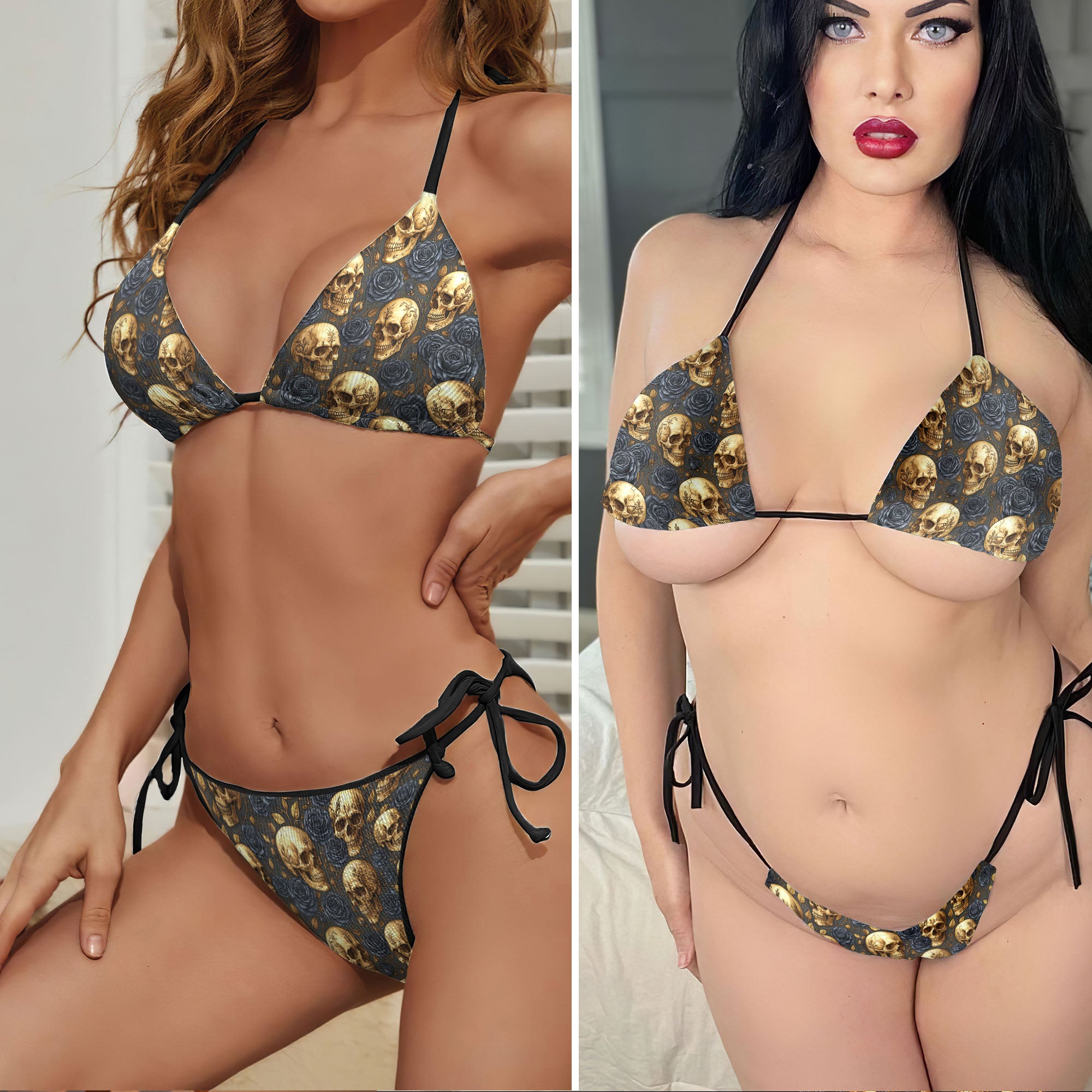 Golden Skull Midnight Rose Micro Triangle Bikini Swimsuit