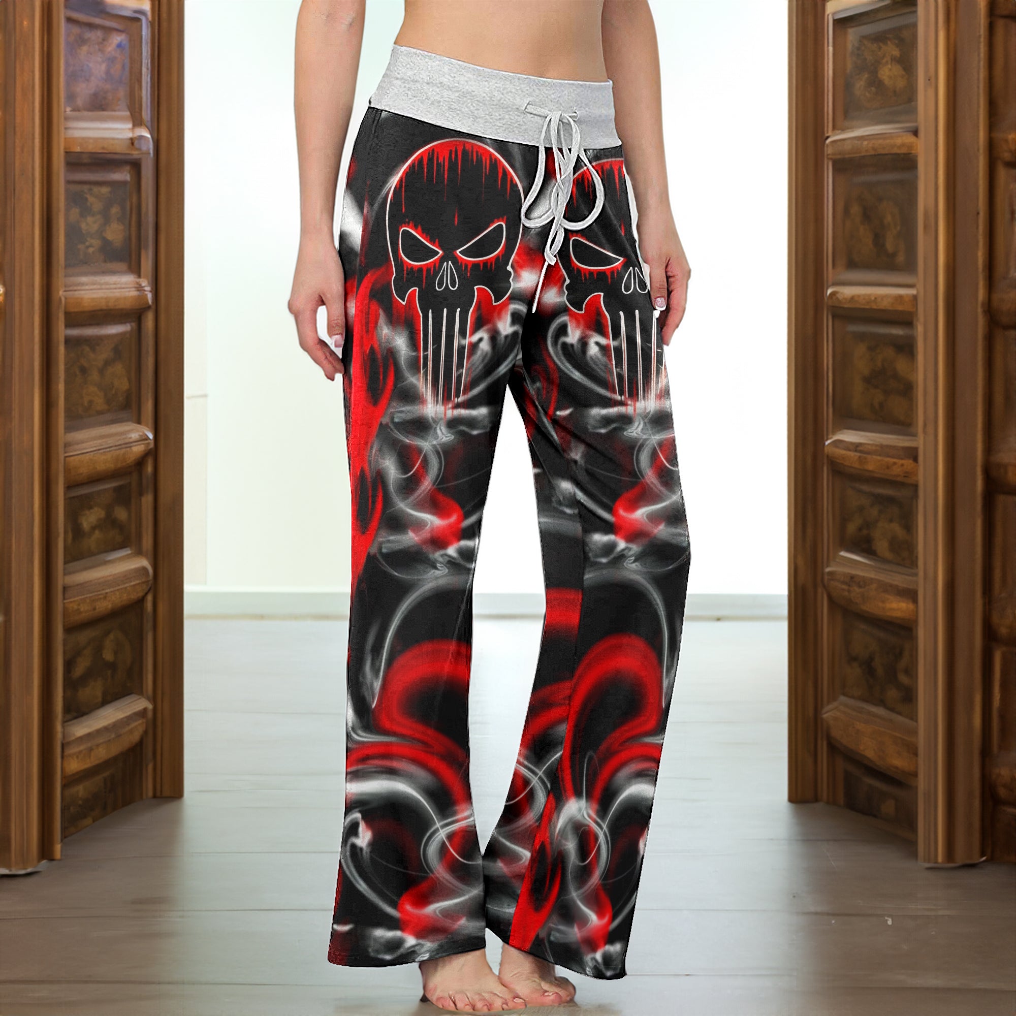 Abstract Swirl Skull Women's High-waisted Wide Leg Pants