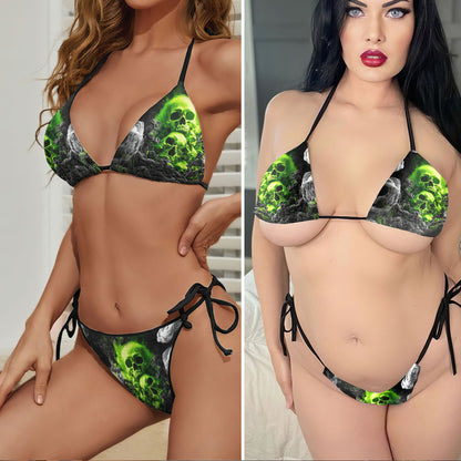 Green Neon Reaper Art Micro Triangle Bikini Swimsuit