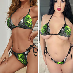 Green Neon Reaper Art Micro Triangle Bikini Swimsuit