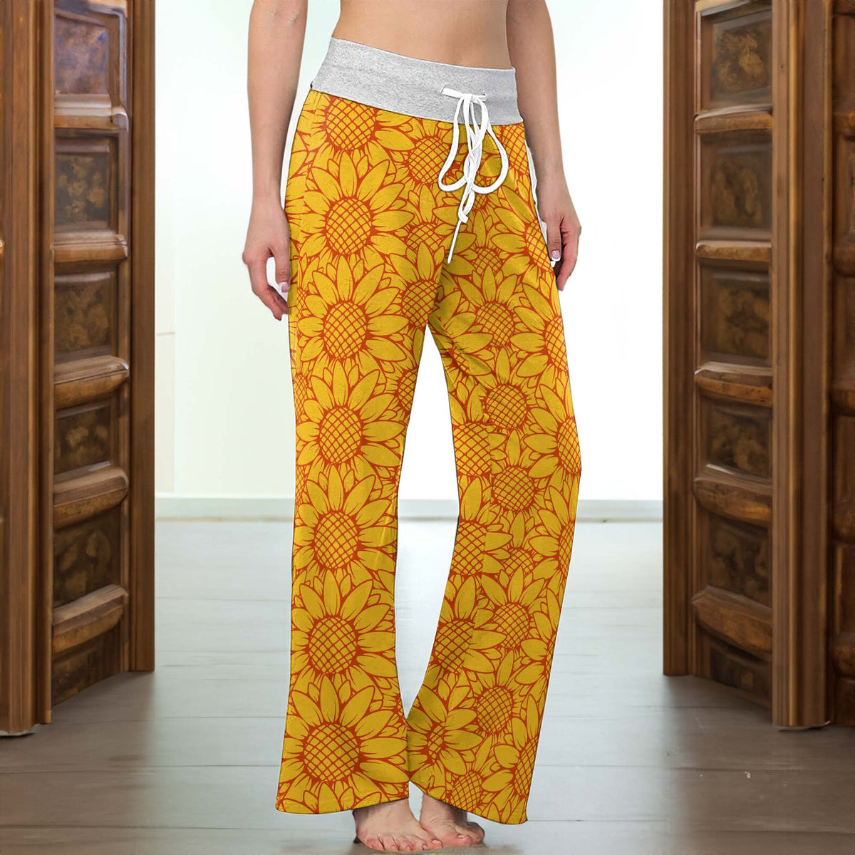 Vibrant Yellow Sunflower Women's High-waisted Wide Leg Pants
