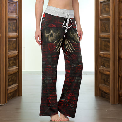 Barbed Heart Skull Rose Women's High-waisted Wide Leg Pants