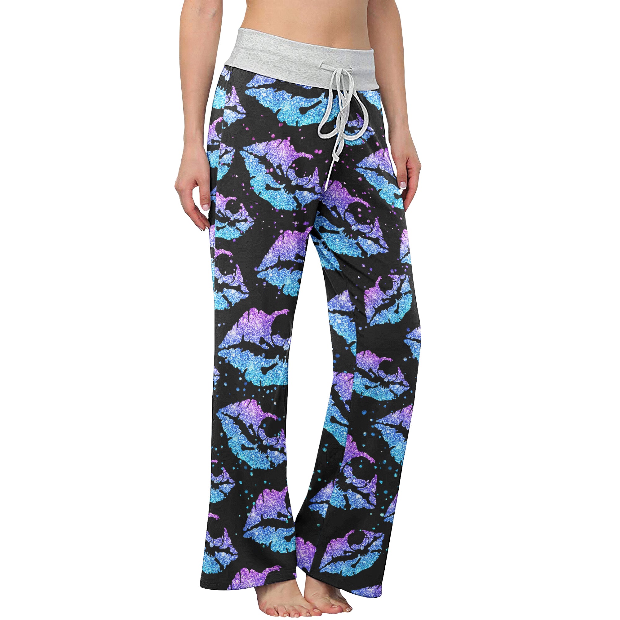 Gradient Twinkle Lip Skull Women's High-waisted Wide Leg Pants | Wonder Skull