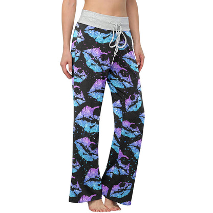 Gradient Twinkle Lip Skull Women's High-waisted Wide Leg Pants | Wonder Skull