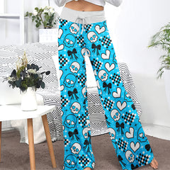 Blue Skull Love Women's High-waisted Wide Leg Pants | Wonder Skull