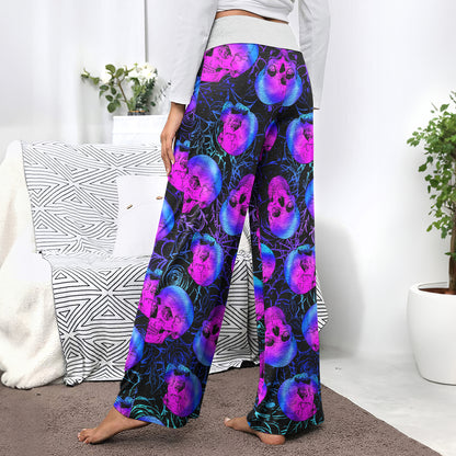 Purple Skull Rose Spider Women's High-waisted Wide Leg Pants | Wonder Skull