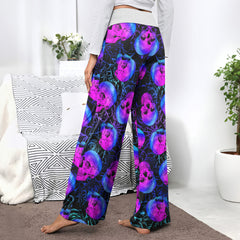 Purple Skull Rose Spider Women's High-waisted Wide Leg Pants | Wonder Skull