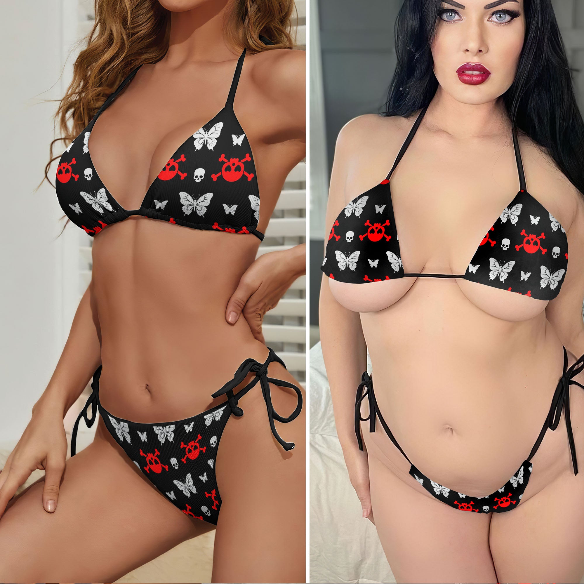Sweet Heart Skull Butterfly Micro Triangle Bikini Swimsuit