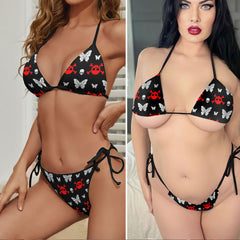 Sweet Heart Skull Butterfly Micro Triangle Bikini Swimsuit