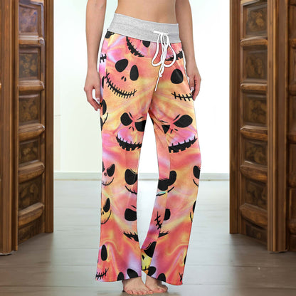 Psychedelic Skulls Pattern Women's High-waisted Wide Leg Pants