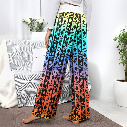 Colorful Skull Diamond Art Women's High-waisted Wide Leg Pants