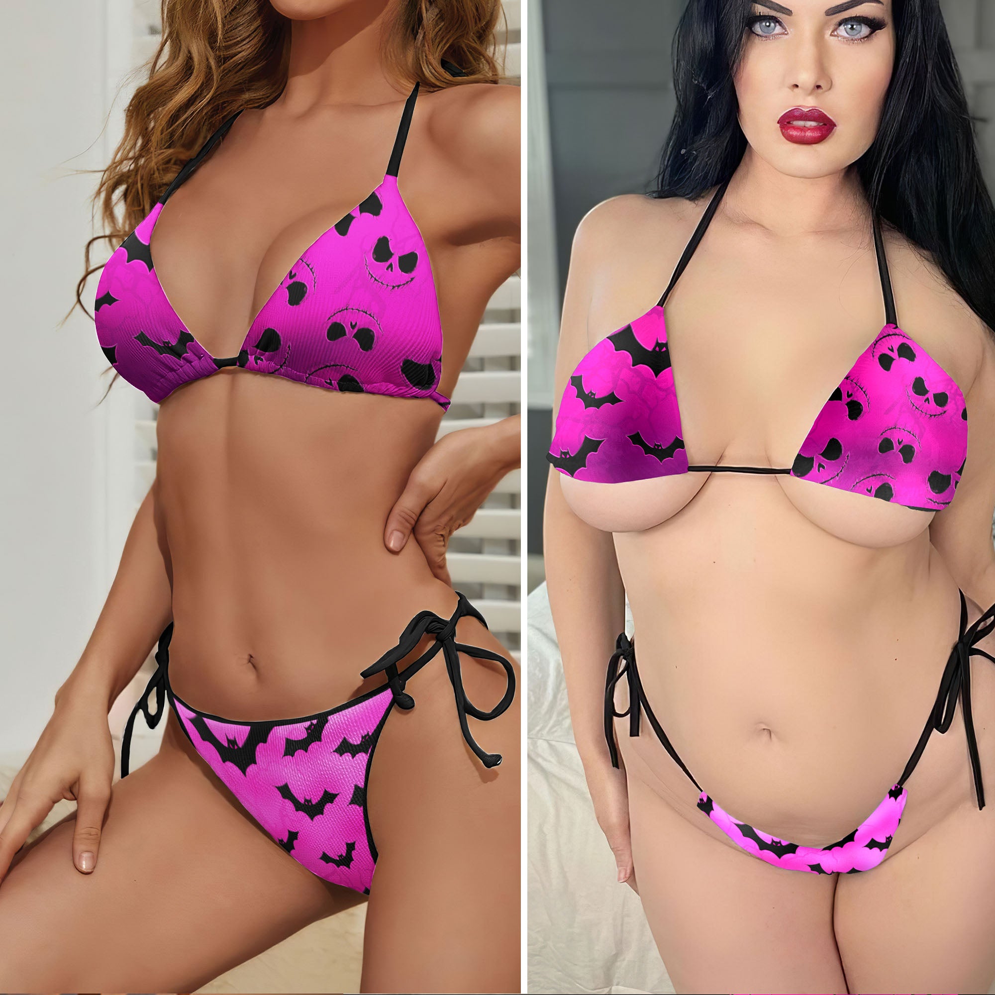 Bat Kissed Chaos Pattern Micro Triangle Bikini Swimsuit