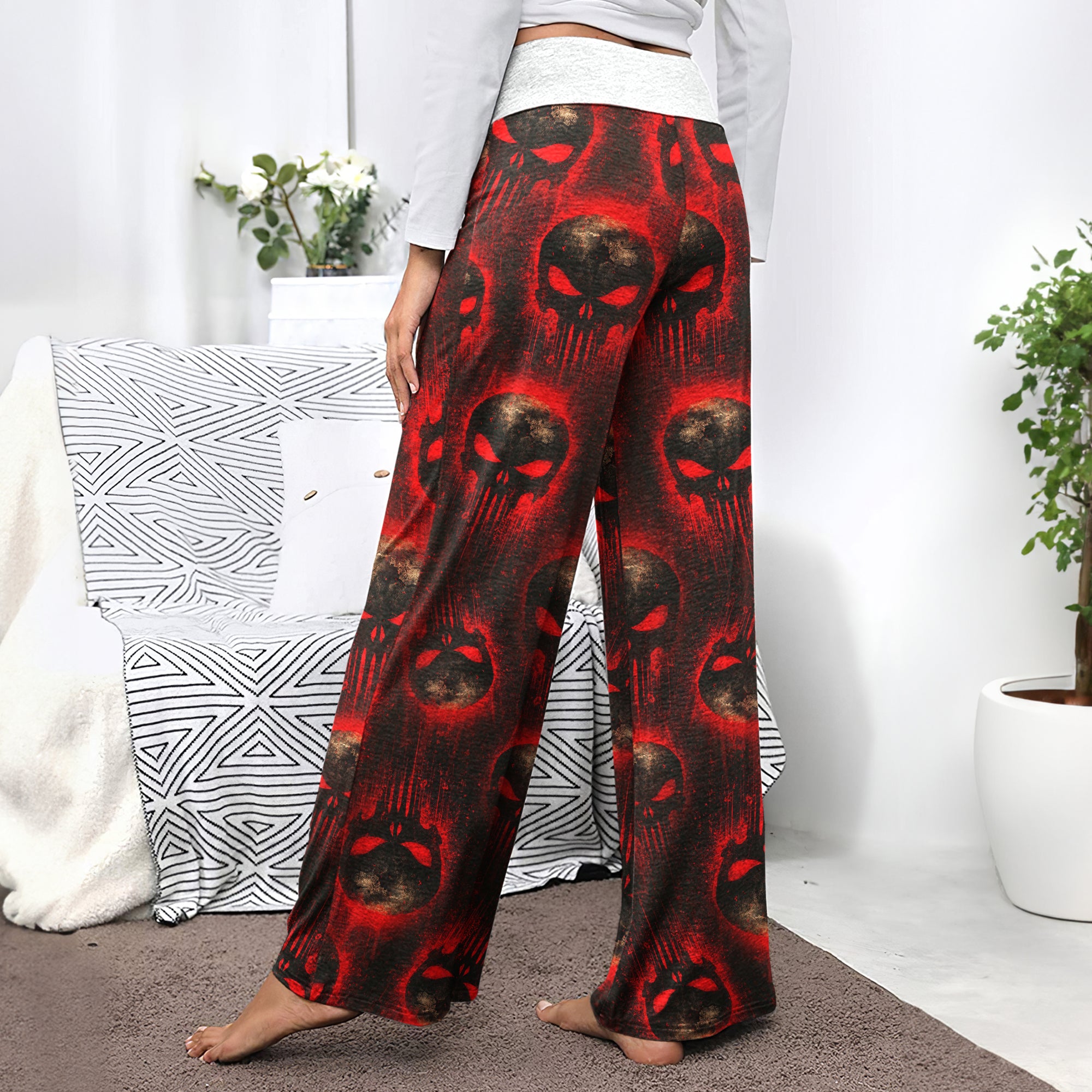 Blood Skull Rampage Pattern Women's High-waisted Wide Leg Pants