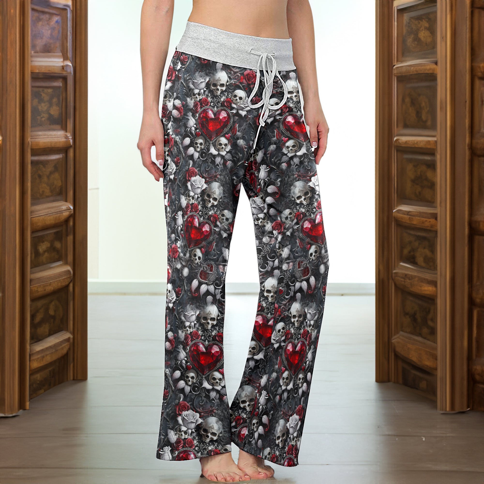 Skull Royal Pattern Women's High-waisted Wide Leg Pants