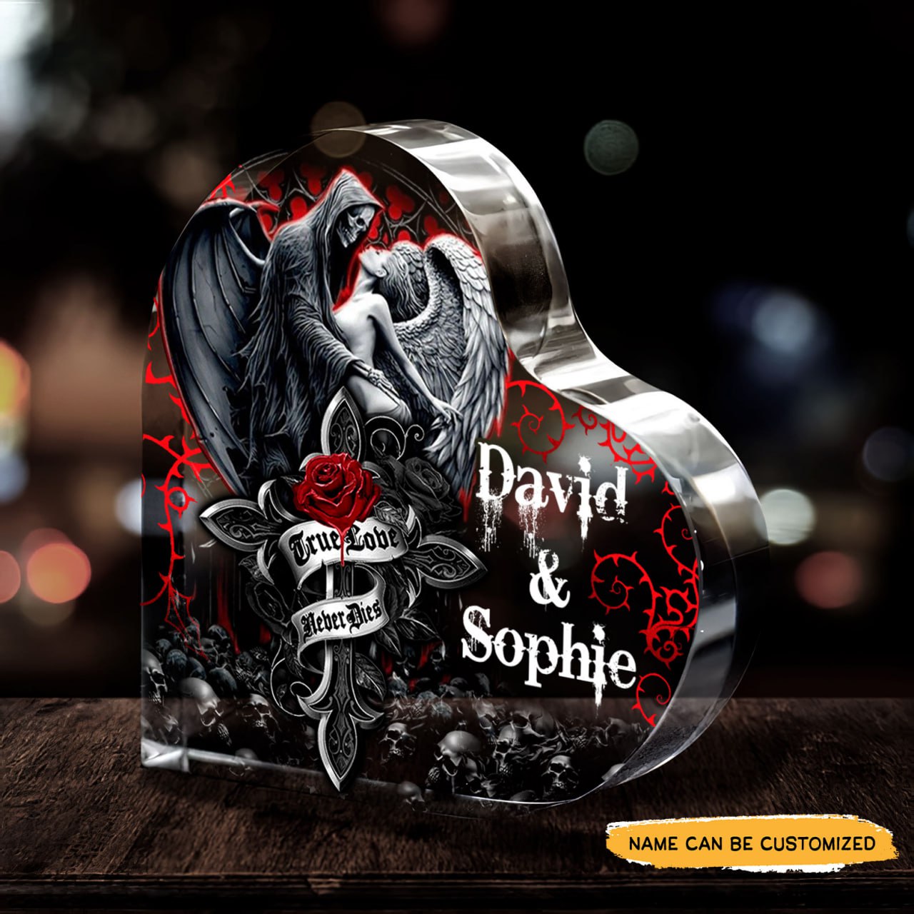 True Love Rose - Customized Skull Couple Crystal Heart Anniversary Gifts