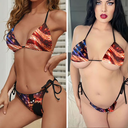 Dark Patriotic Skeleton Night Micro Triangle Bikini Swimsuit