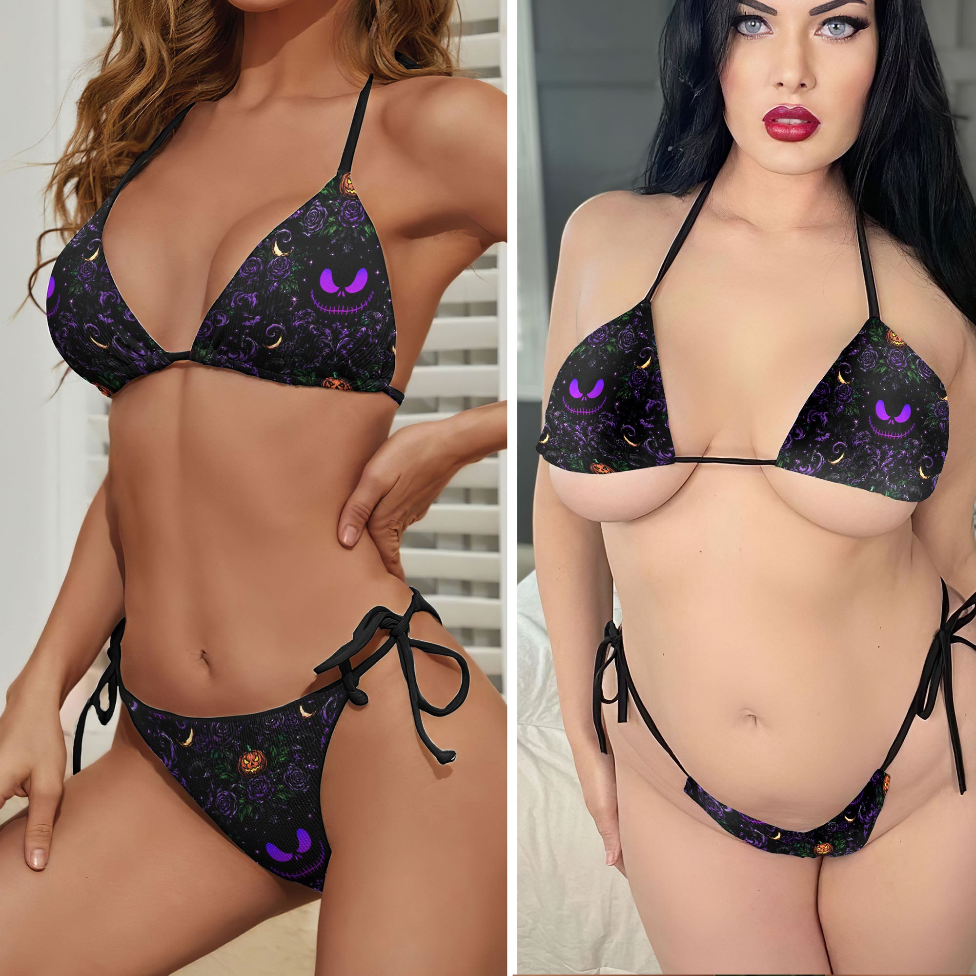 Gothic Halloween Damask Pattern Micro Triangle Bikini Swimsuit