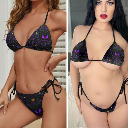 Gothic Halloween Damask Pattern Micro Triangle Bikini Swimsuit