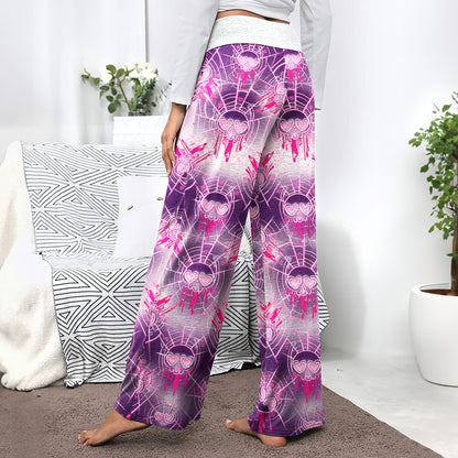 Pink Heart Skull Web Women's High-waisted Wide Leg Pants