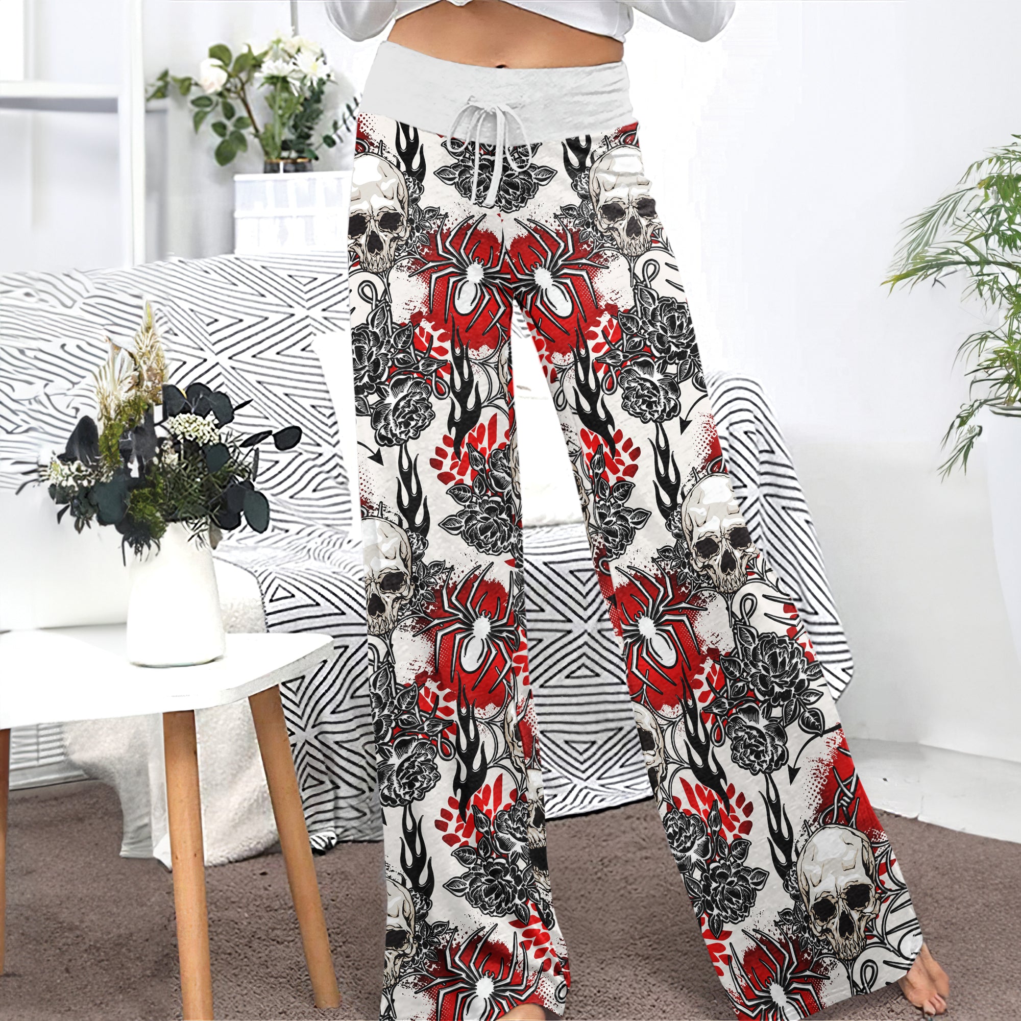 Skull Art Gothic Women's High-waisted Wide Leg Pants | Wonder Skull