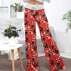 Red Skull Theme Women's High-waisted Wide Leg Pants | Wonder Skull