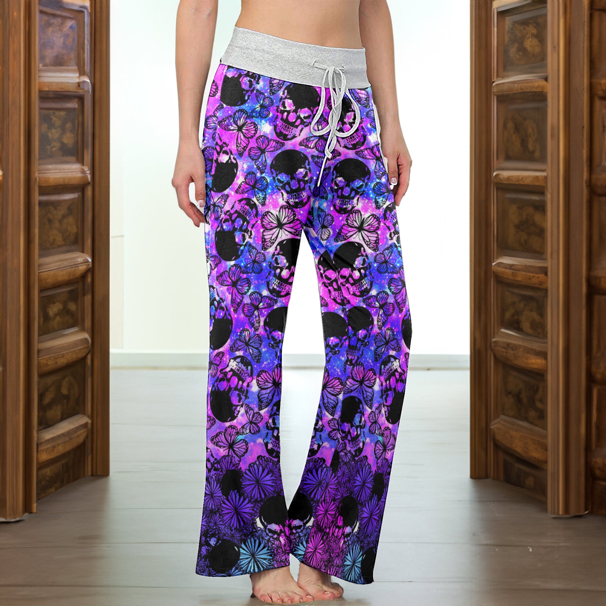 Galaxy Skull Butterfly Dream Women's High-waisted Wide Leg Pants