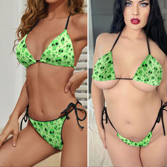 Lime Green Doodle Skull Micro Triangle Bikini Swimsuit