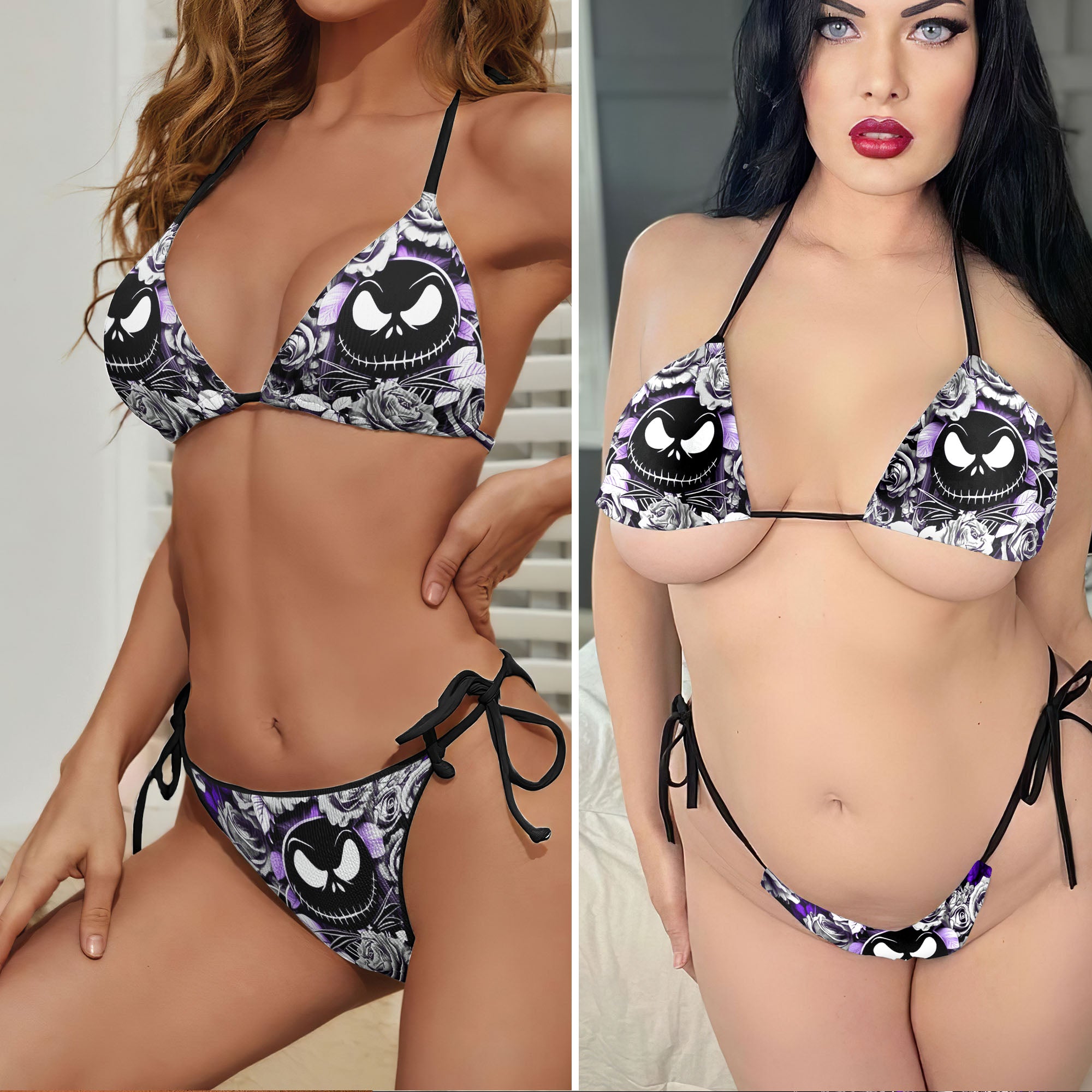 Grayscale Roses & Grins Micro Triangle Bikini Swimsuit