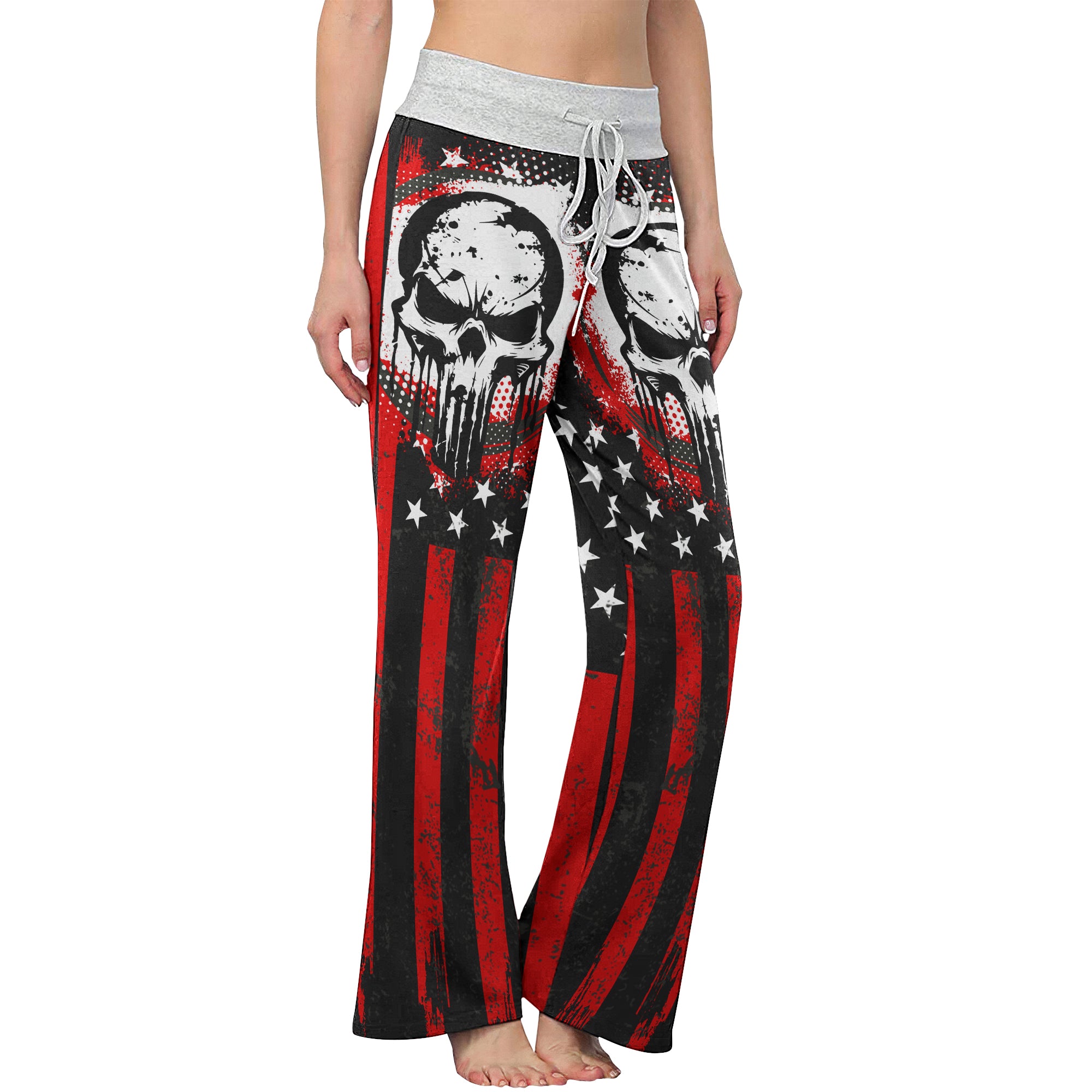 Red Flag Skull Art Women's High-waisted Wide Leg Pants | Wonder Skull