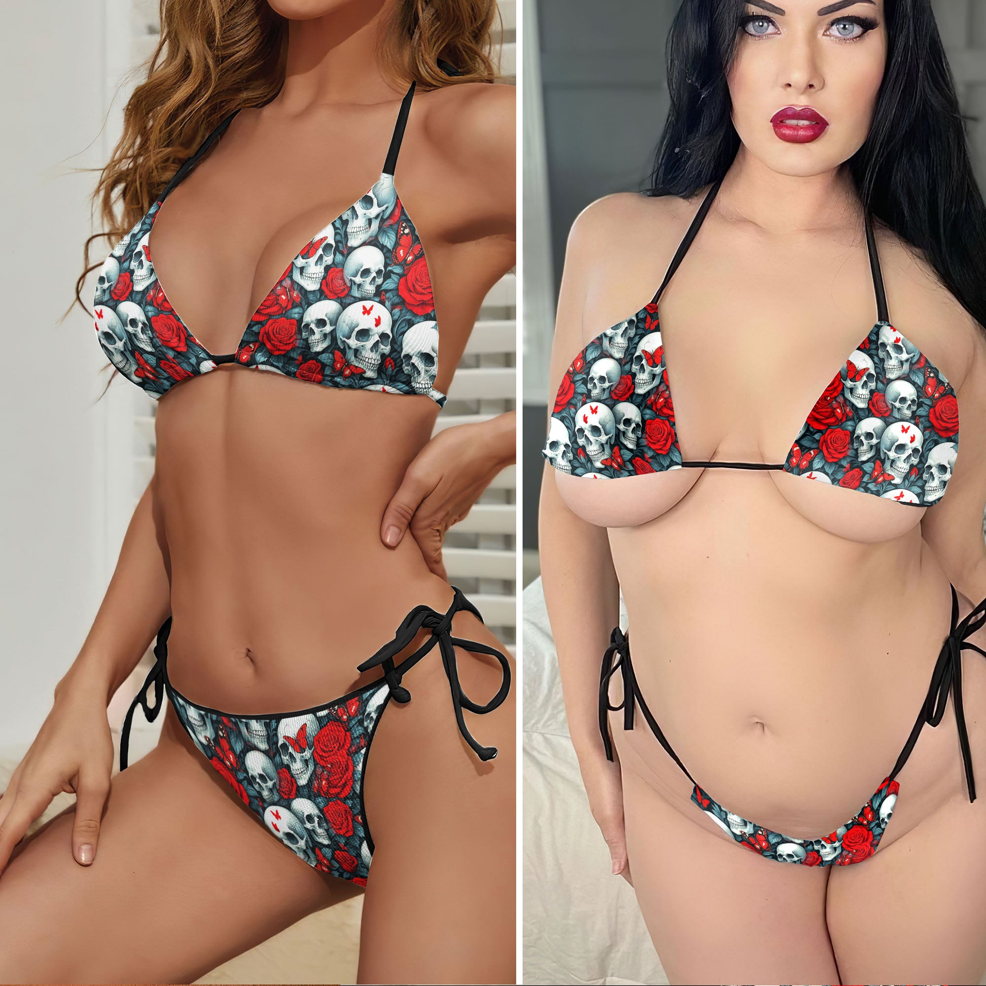 Roses & Remains Skull Micro Triangle Bikini Swimsuit