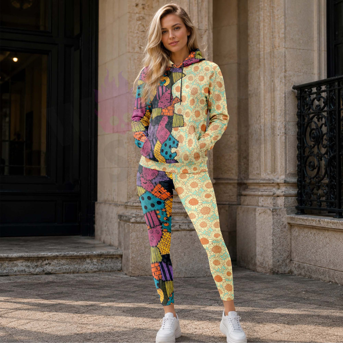 Women Hoodie and Leggings, Sunset Sunflowers Stitched Outwear Pants Outfit
