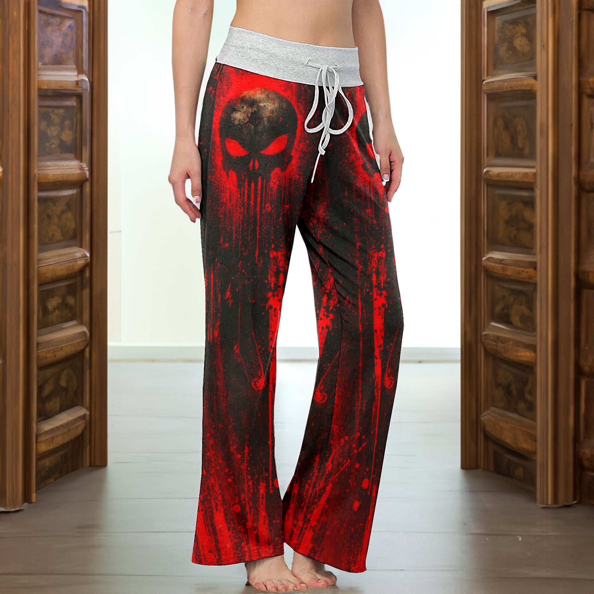 Bloodlust Skull Art Women's High-waisted Wide Leg Pants