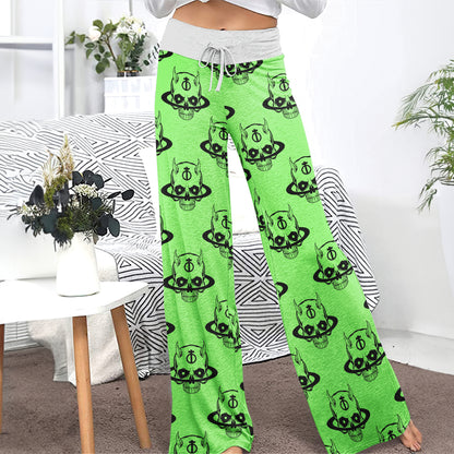 Green Baby Devil Art Women's High-waisted Wide Leg Pants | Wonder Skull