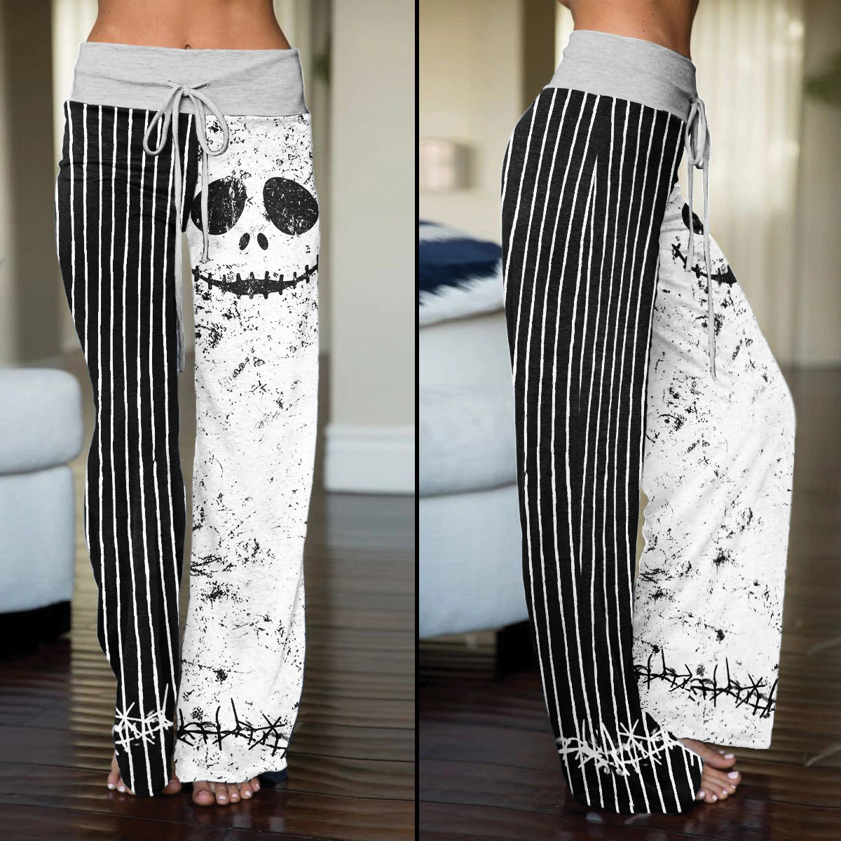 Black White Nightmare Art Women's High-waisted Wide Leg Pants | Wonder Skull