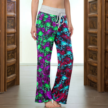 Gradient Skull Flower Dream Women's High-waisted Wide Leg Pants
