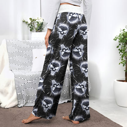 Neon Storm Skeleton Head Women's High-waisted Wide Leg Pants