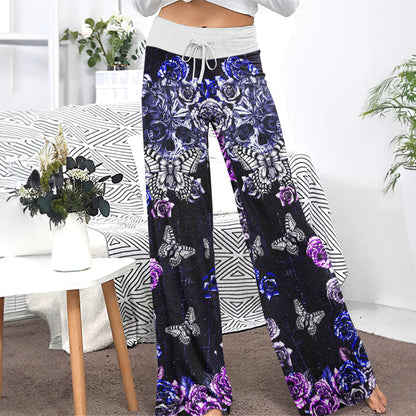 Violet Skull Abstract Art Women's High-waisted Wide Leg Pants | Wonder Skull