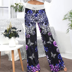 Violet Skull Abstract Art Women's High-waisted Wide Leg Pants | Wonder Skull