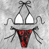 Red Thunder Cracked Skull Micro Triangle Bikini Swimsuit - Wonder Skull