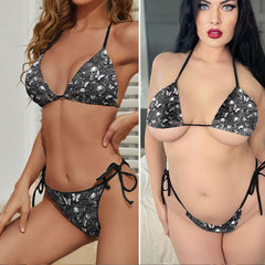 Dark Skull Gothic Pattern Micro Triangle Bikini Swimsuit