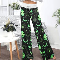 Black Green Christmas Theme Women's High-waisted Wide Leg Pants | Wonder Skull