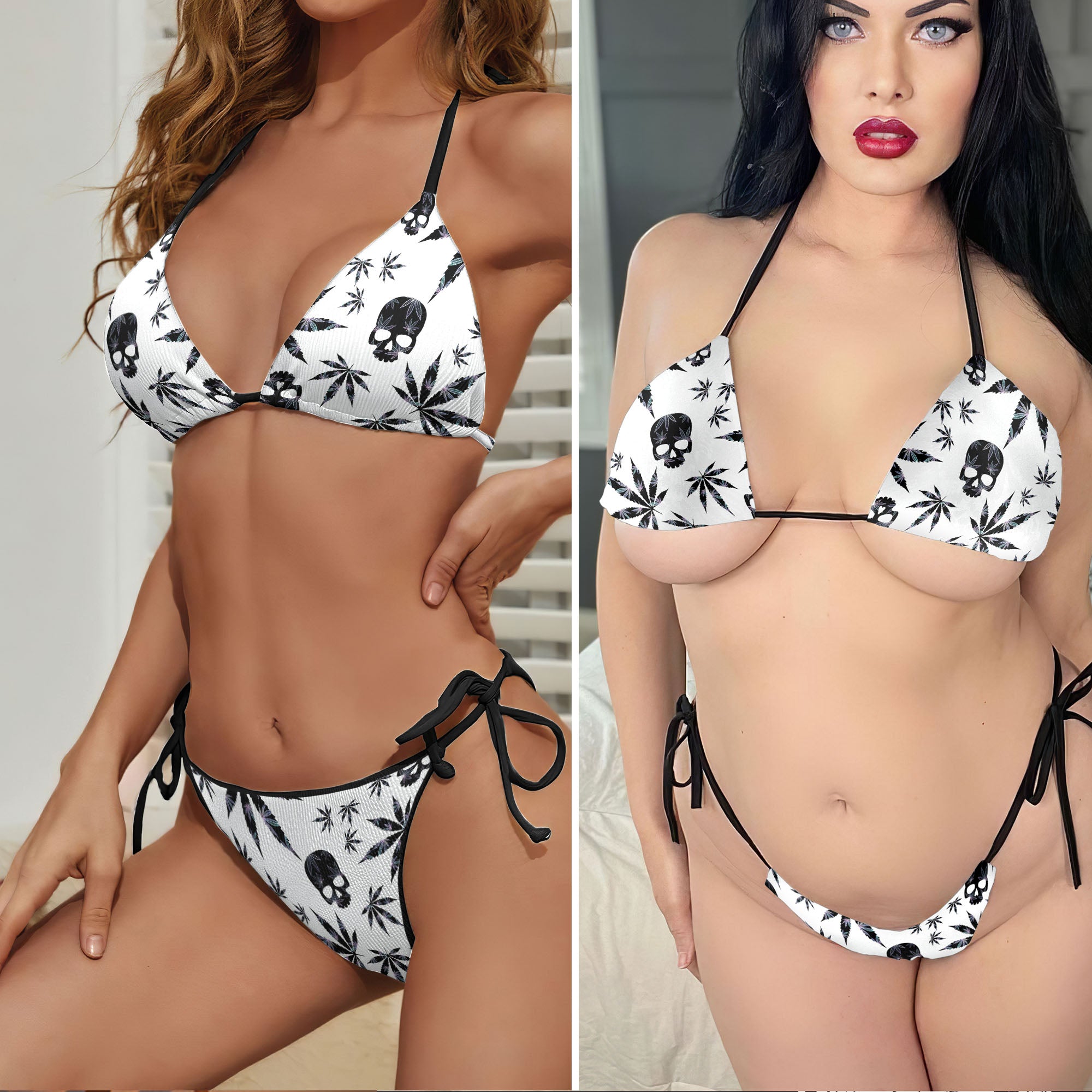 Black & White Skull Aesthetic Micro Triangle Bikini Swimsuit
