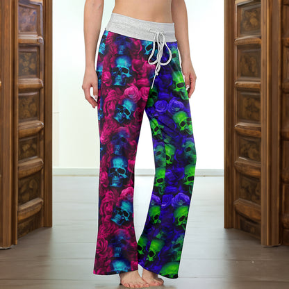 Gothic Rose Skull Garden Women's High-waisted Wide Leg Pants