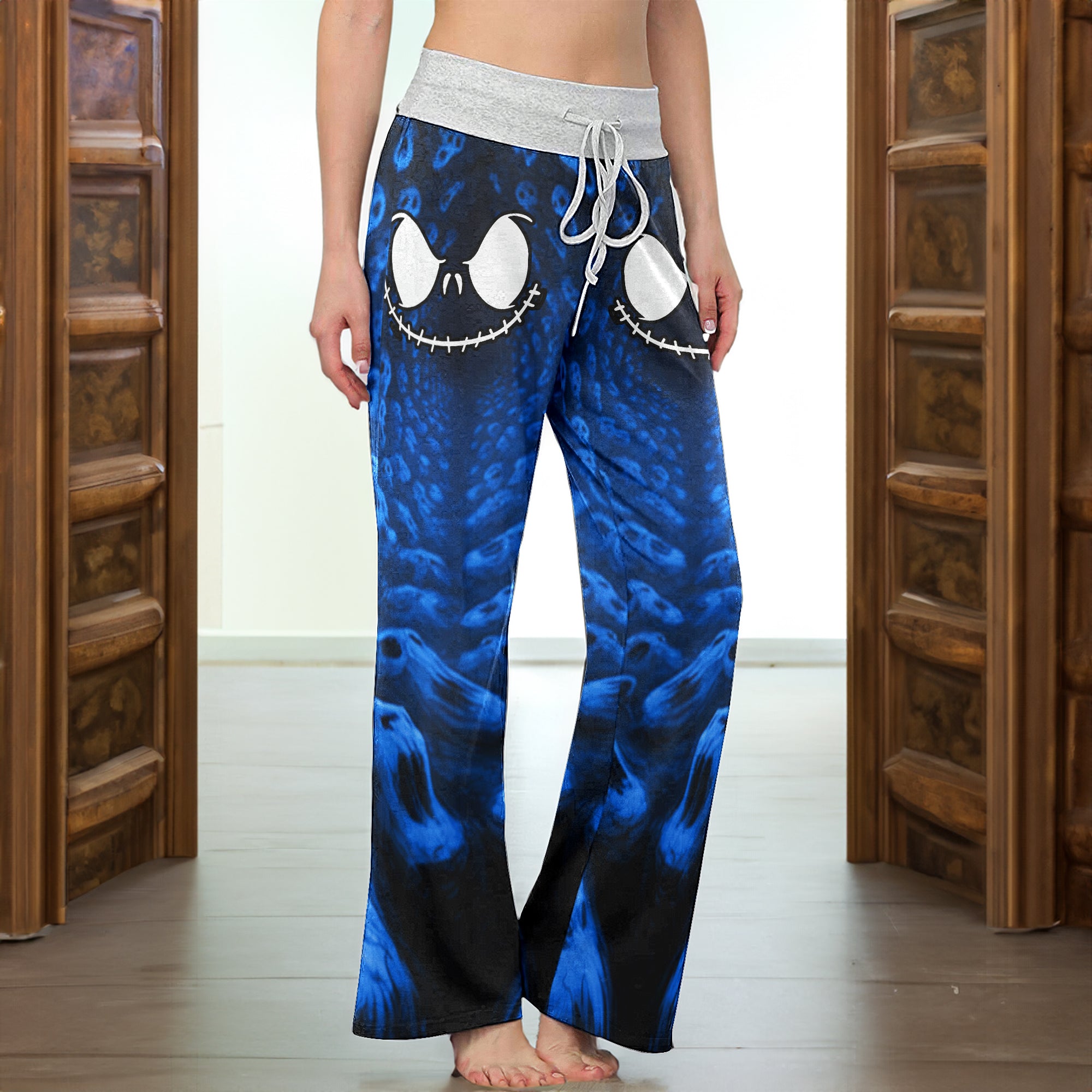 Infinite Blue Skull Art Women's High-waisted Wide Leg Pants