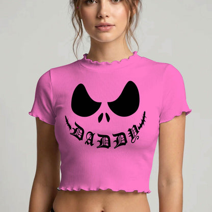 Wonder Skull  sheer mesh crop top and thong set delivers the perfect balance of comfortable and confident. Ultra-lightweight mesh fabric breathes freely against your skin while stretching gently to hug your natural curves without any restrictive squeezing. Playful lettuce edge trim at the neckline, sleeves, and hem adds cute feminine detail with soft ruffled texture. The flattering cropped length hits perfectly above your waist, creating an elongated silhouette that makes you feel amazing. Whether you're we